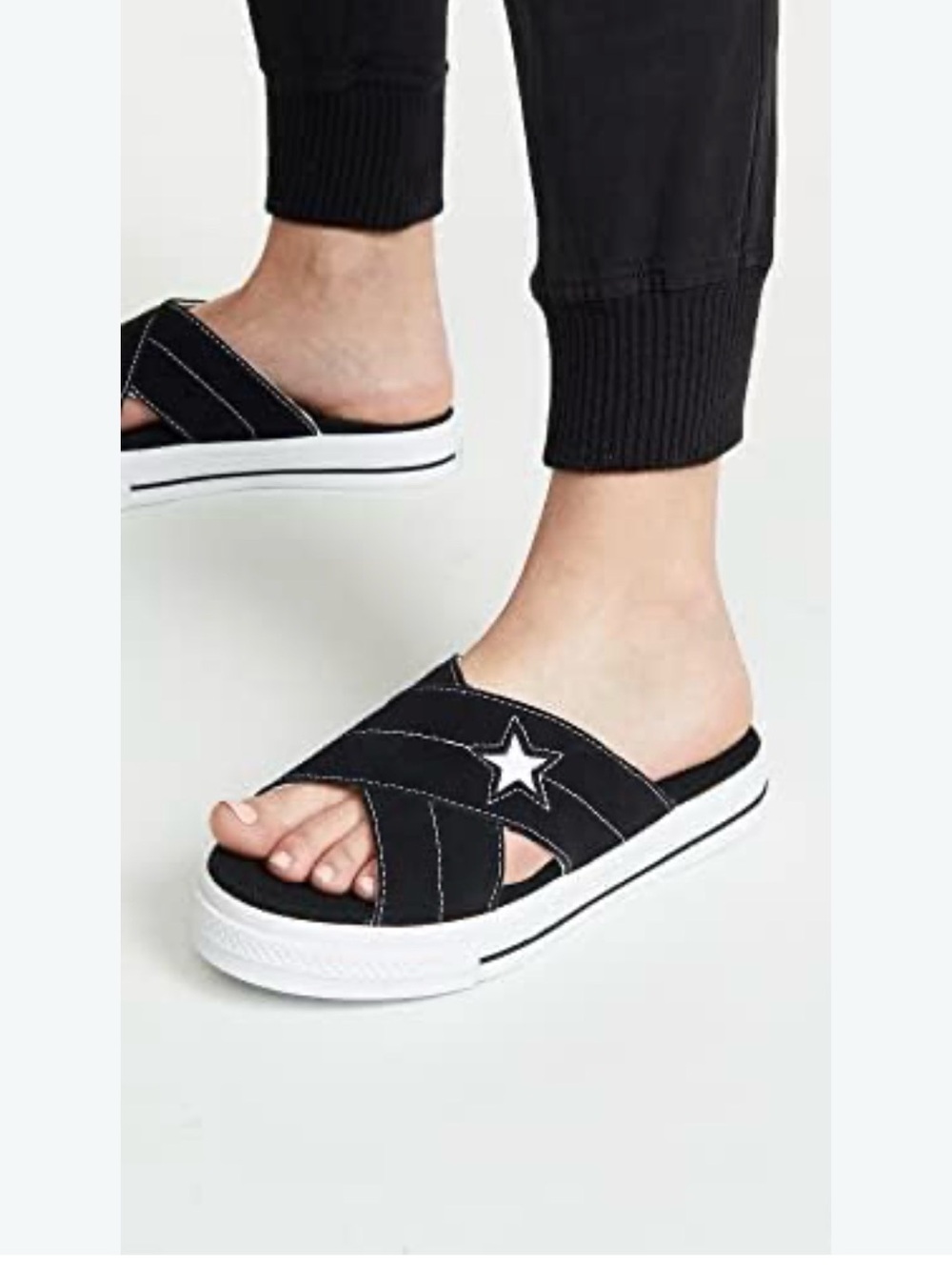 Converse Black Slide Sandals with White Star Accent